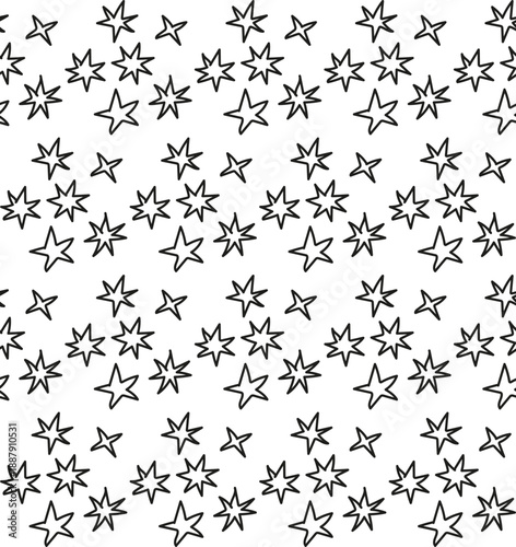 Seamless pattern with hand-drawn stars in doodle style on a white background