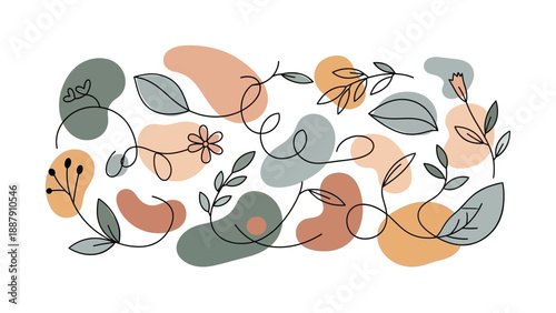 Abstract Floral Pattern with Leaves and Flowers.
