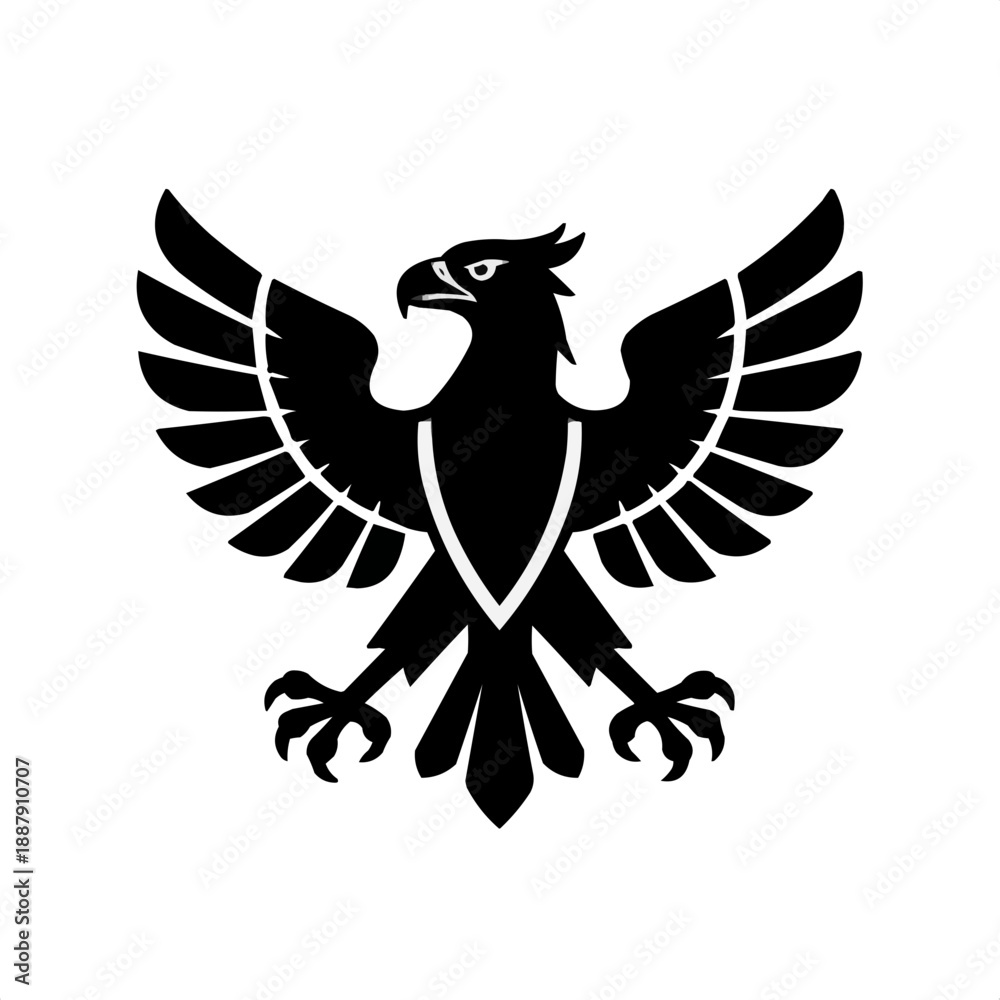 Obraz premium Black stylized eagle emblem with spread wings and sharp claws 