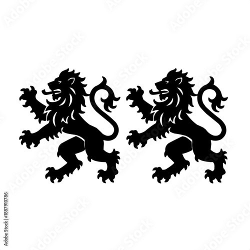 Two black lion silhouettes in a symmetrical design  