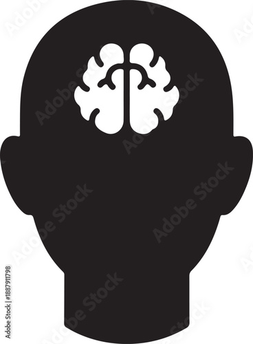 Silhouette of human head with brain illustration emphasizing mental activity and cognition