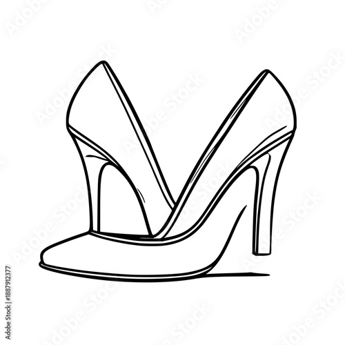 Minimalist Black Line Art of a High-Heeled Shoe: Elegant Single Continuous Line Drawing Perfect for Fashion & Beauty Designs on White Background