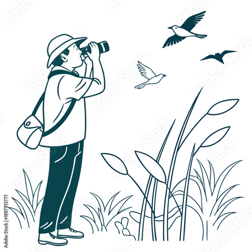 Person birdwatching in nature