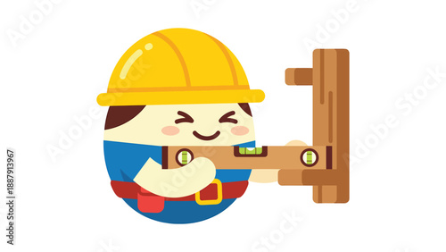 Cartoon Construction Worker Using a Level