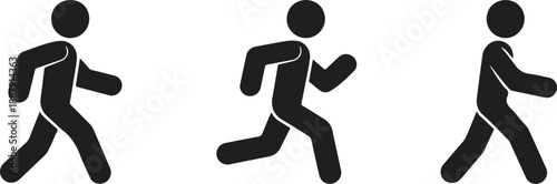 Crawl, Walk, Run Evolution Stick Figures in Motion Sequence Vector Illustration