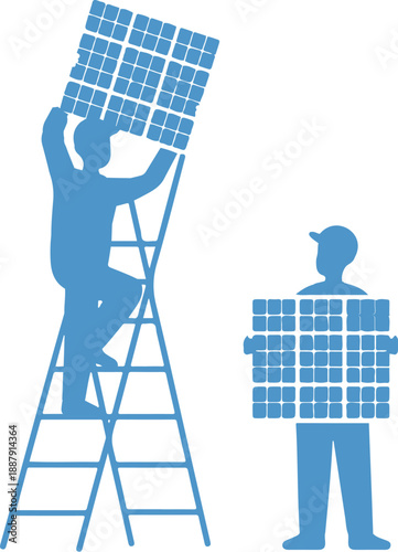 Solar Panel Installation Workers Renewable Energy Technicians Carrying Photovoltaic Modules