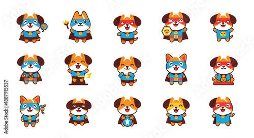 Cute Superhero Dog Cartoon Character Set