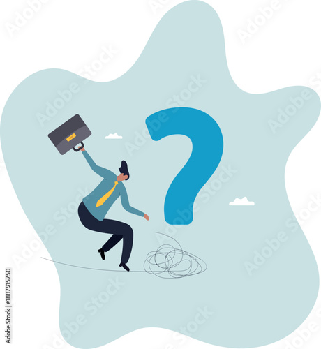Uncertainty, unknown problem, challenge to overcome or investment risk, find out solution for business difficulty,about a man and his life.