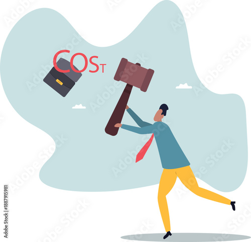 A businessman with a hammer knocks down the price. The concept of sales.