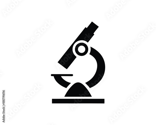 Black silhouette of a microscope with detailed base on white background science laboratory