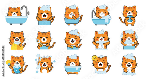 Cute Cartoon Cat Taking a Bath Set