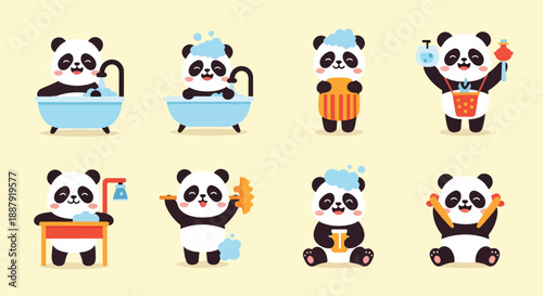 Cute Panda Bear Bathing Vector Collection