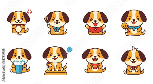 Set of Adorable Cartoon Puppy Characters