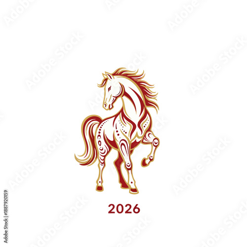Dynamic illustration of a rearing horse with flowing mane, symbolizing freedom and strength, viewed from the side in a minimalist style.