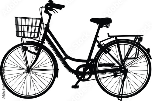 Classic city bicycle silhouette, urban transport concept, eco friendly commuting, vintage bike design, basket, lifestyle, mobility, travel, isolated illustration