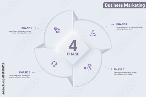Neumorphism Infographic With 4 Options, Steps, Parts, Segments. Pie Chart Infographic Vector Illustration for Business Presentation, Annual Report Etc.