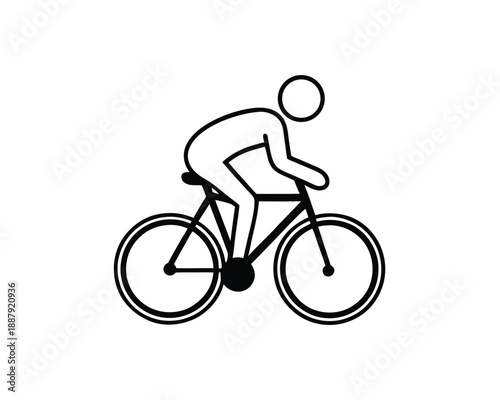 Simple Black Icon of a Person Riding a Bicycle on White Background cycling bike