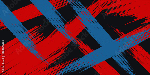 Abstract red and blue gradient geometric diagonal layer on black background with copy space for text. Vector illustration