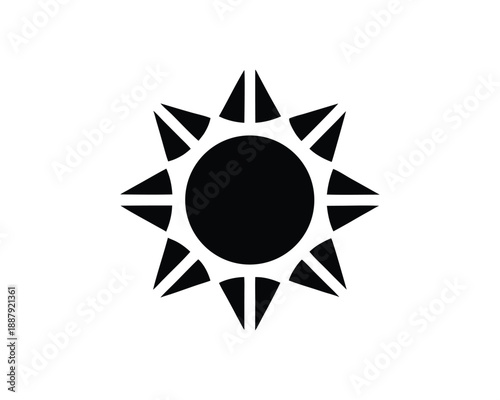 Stylized black sun with triangular rays on a white background Keywords: sun, symbol, black, white, graphic, icon