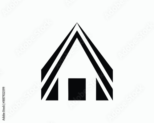 Abstract Black Geometric House Shape Logo on White Background home building