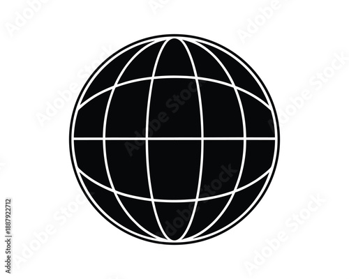 Black Globe Icon with Grid Lines Representing Latitude and Longitude world earth