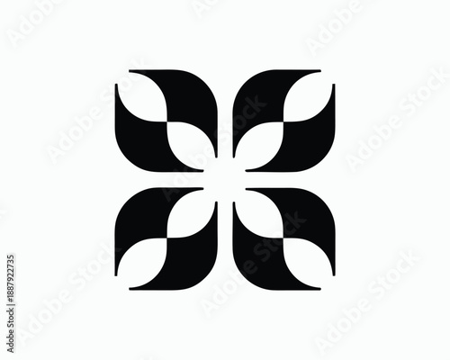 Black Abstract Geometric Flower or Star Shape Logo on White Background vector illustration