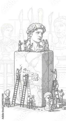 Ancient Greek or Roman statue restoration work in progress.