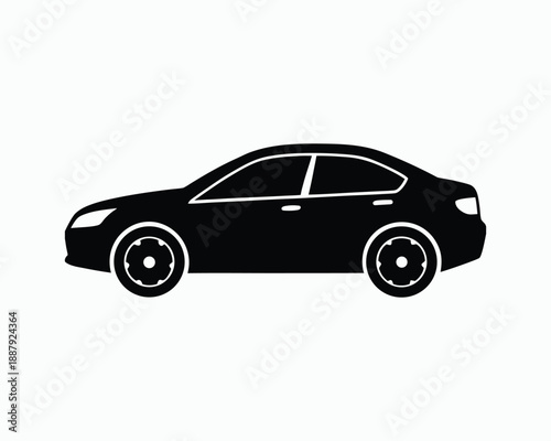 Black silhouette of a sedan car on a white background automobile