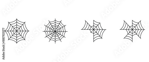 Halloween Spider and Cobweb Vector Set – Black Line Silhouettes, Corner Web Frames, Spooky Decorative Elements Illustration