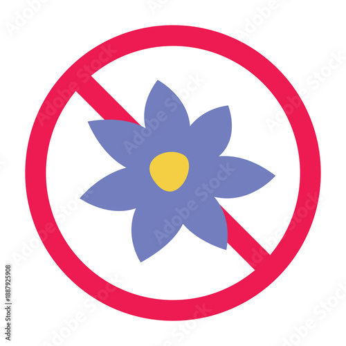 Forbidden flower sign, flower prohibited symbol, do not pick flowers symbol, no flowers allowed icon, no decorative flowers sign
