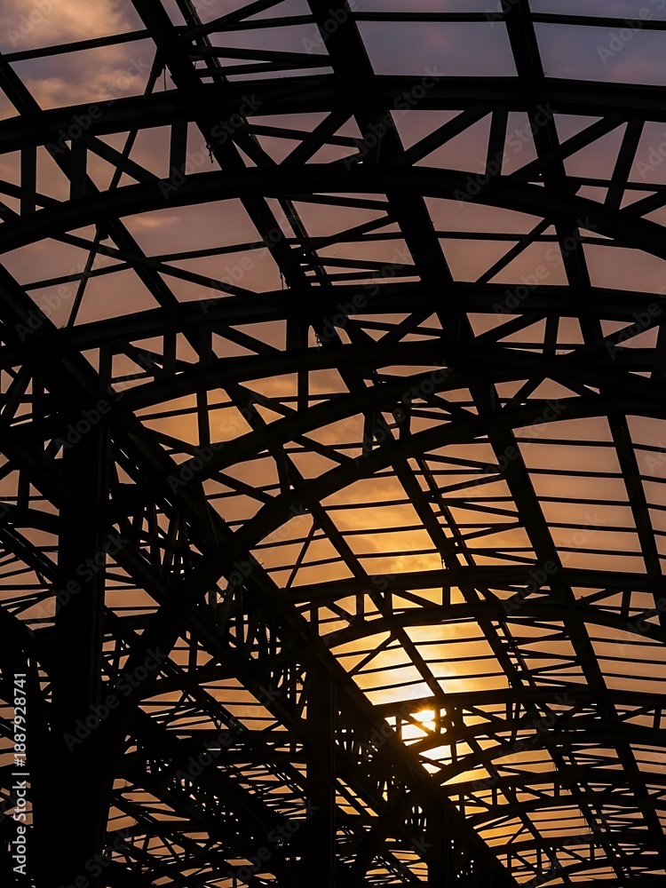 Fototapeta premium Intricate architectural framework under a tranquil sunset sky