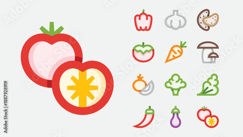 Autumn harvest and farm produce icons set