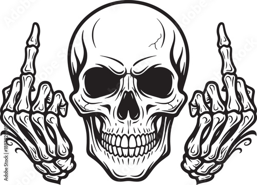 Skull Showing Middle Finger Gesture Silhouette Illustration