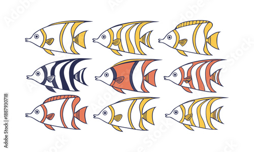 Marine Life Fish Collection Flat Vector Illustration, easily editable.