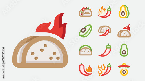 Mexican food and cuisine icons set
