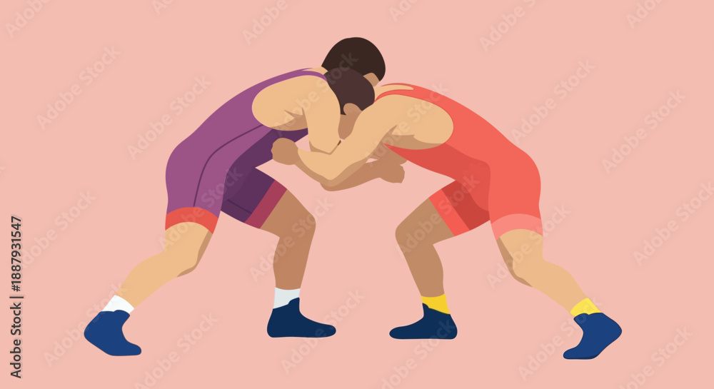 Fototapeta premium Two wrestlers in action, engaged in a fierce competition.