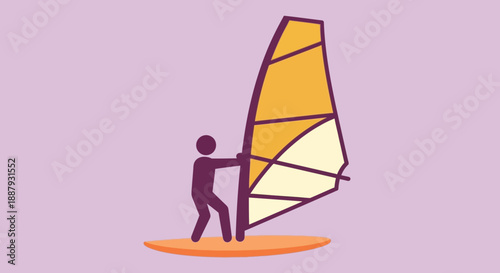 Windsurfer Riding the Waves with a Large Orange Sail.