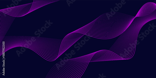 Dark abstract background with glowing wave. Shiny moving lines design element