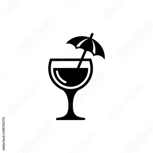 Cocktail Glass Icon – Tropical Drink Umbrella Silhouette Illustration