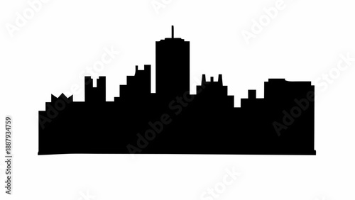 Modern city skyline silhouette at dusk with skyscrapers