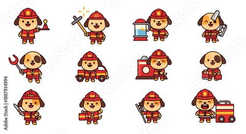 Firefighter Dog Cartoon Icons Collection