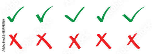 Hand drawn doodle check the mark icon set designed for correct, cross, ok vote sign element. Vector illustration.