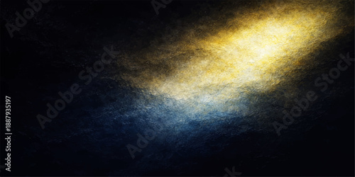 Abstract blue background with rays and dark smoke textures features a bright moon shining through night clouds and mist for a moody nature backdrop