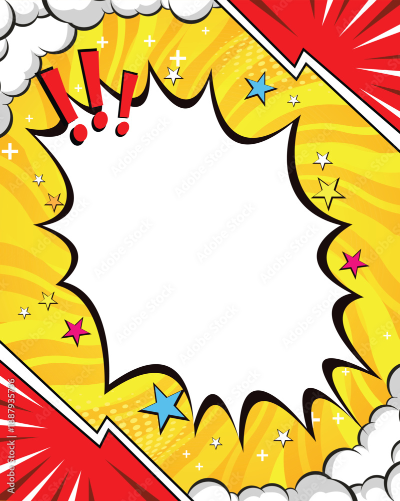 Fototapeta premium Dynamic Comic Book Style Speech Bubble Frame with Pop Art Elements