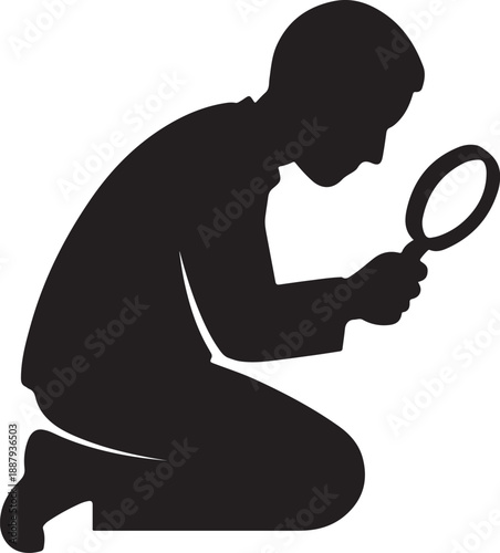 Research silhouette with magnifying glass