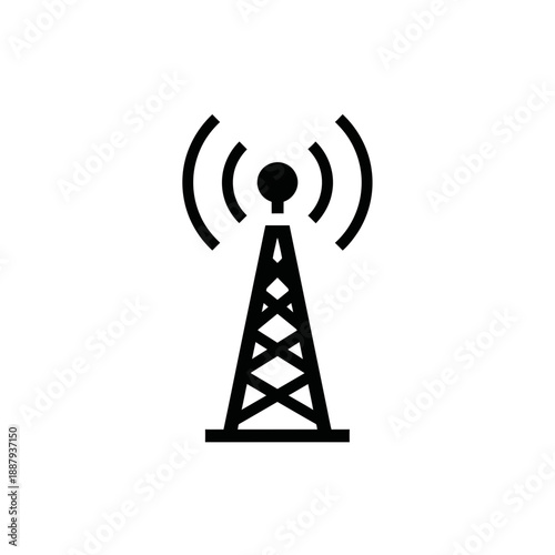 Wireless Signal Tower Icon Communication Antenna Network Broadcast Vector Illustration