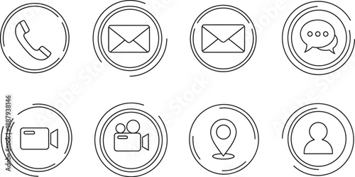 Set of 8 Black Line Communication Icon Vectors