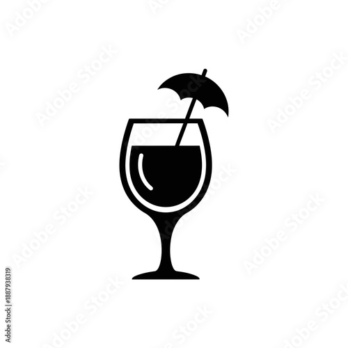 Cocktail Glass Icon – Tropical Drink Umbrella Silhouette Illustration