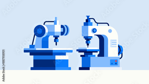 Blue industrial machines on white background