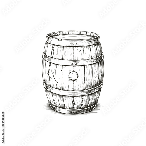 wooden barrel drawing artwork handmade illustration